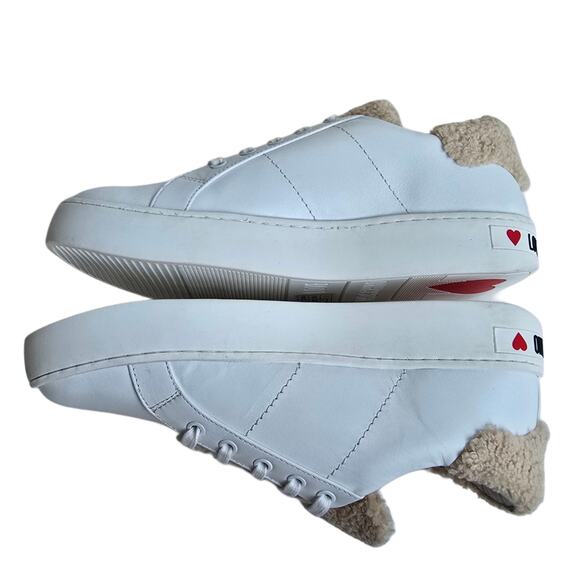 Love Moschino Sequin Heart Sneakers Size EU41 US 11 Shearling Trim White Leather - Picture 15 of 15